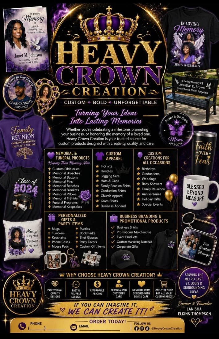 Heavy Crown Creation custom apparel, memorial keepsakes and personalized gifts
